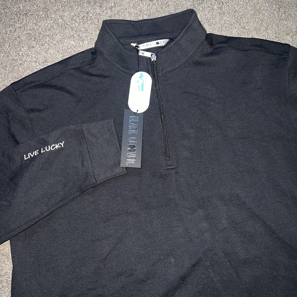Black Clover Lake Front 1/4 Zip Pullover Mens 2XL Black Relaxed Long Sleeve NEW